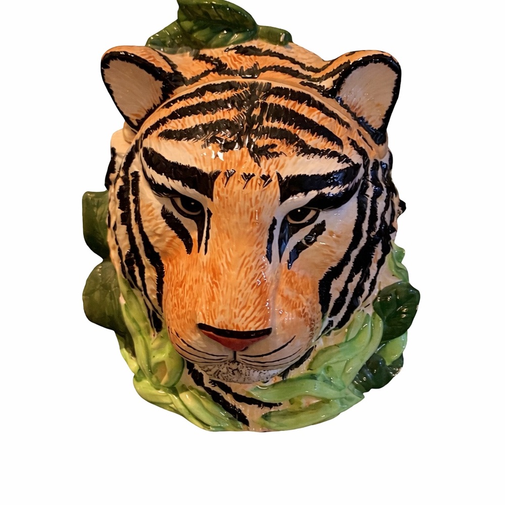 Vintage One World 1998 Ceramic Tiger Head Vase Planter Jungle Decor